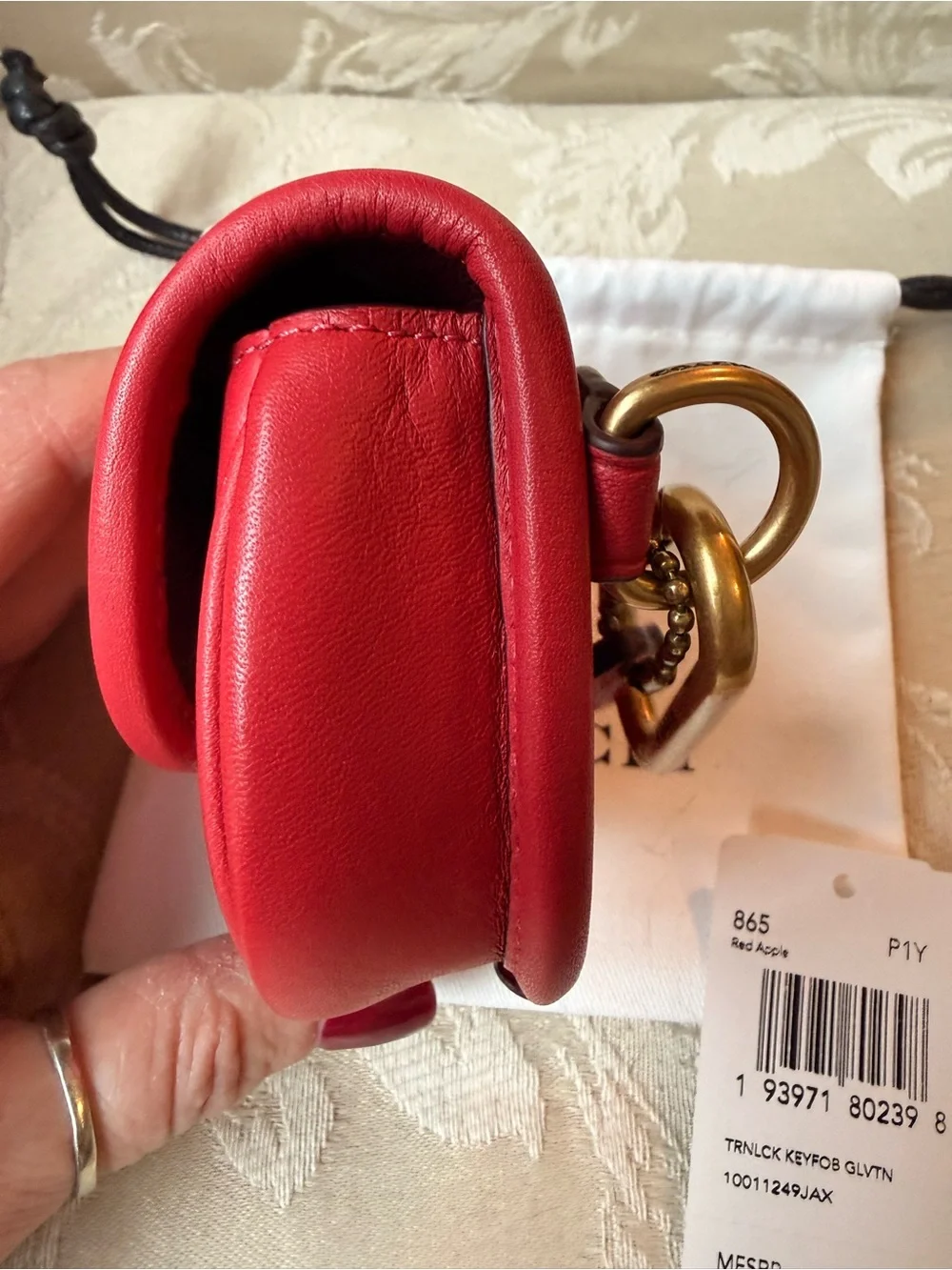 Coach Red Leather Mini Turnlock Pouch with Gold Carabiner - Picture 9 of 12